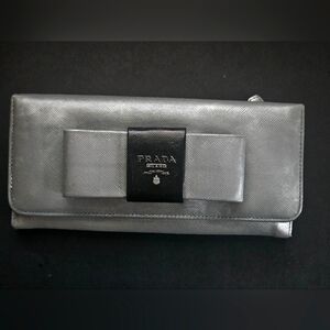 Prada Silver Wallet with Bow Accent
